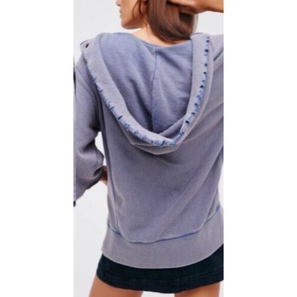 Free People Distressed Raw Hem Casual Boho Enchanted Hooded Relaxed Sweater - Picture 14 of 16